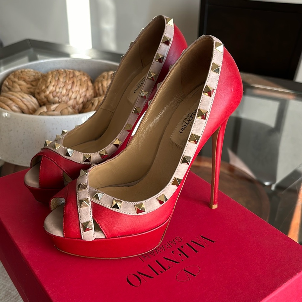 Valentino Rockstud Peeptoe Heels
